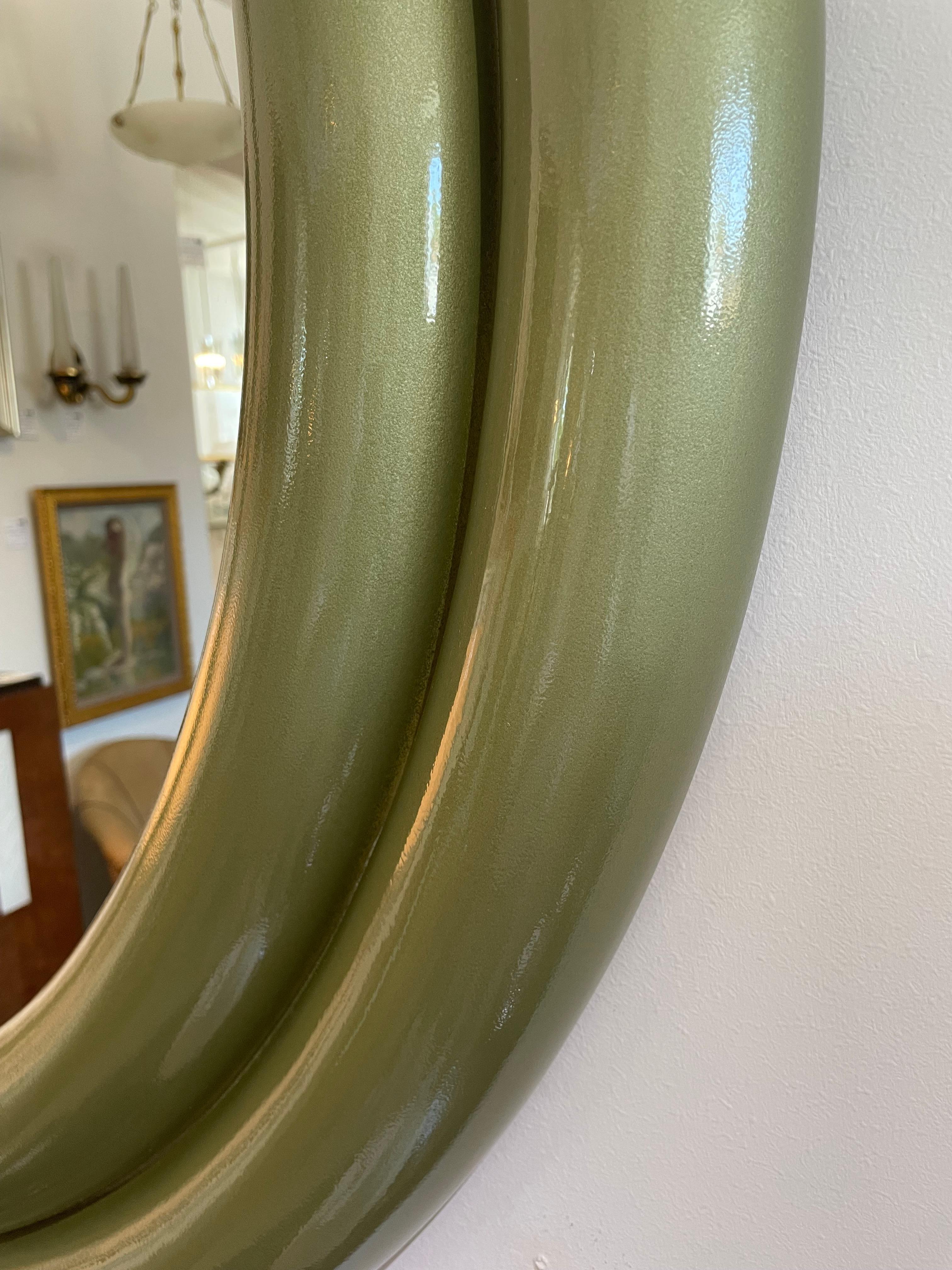 Green Double Bumper Wall Mirror by Gampel-Stoll. In Good Condition In West Palm Beach, FL