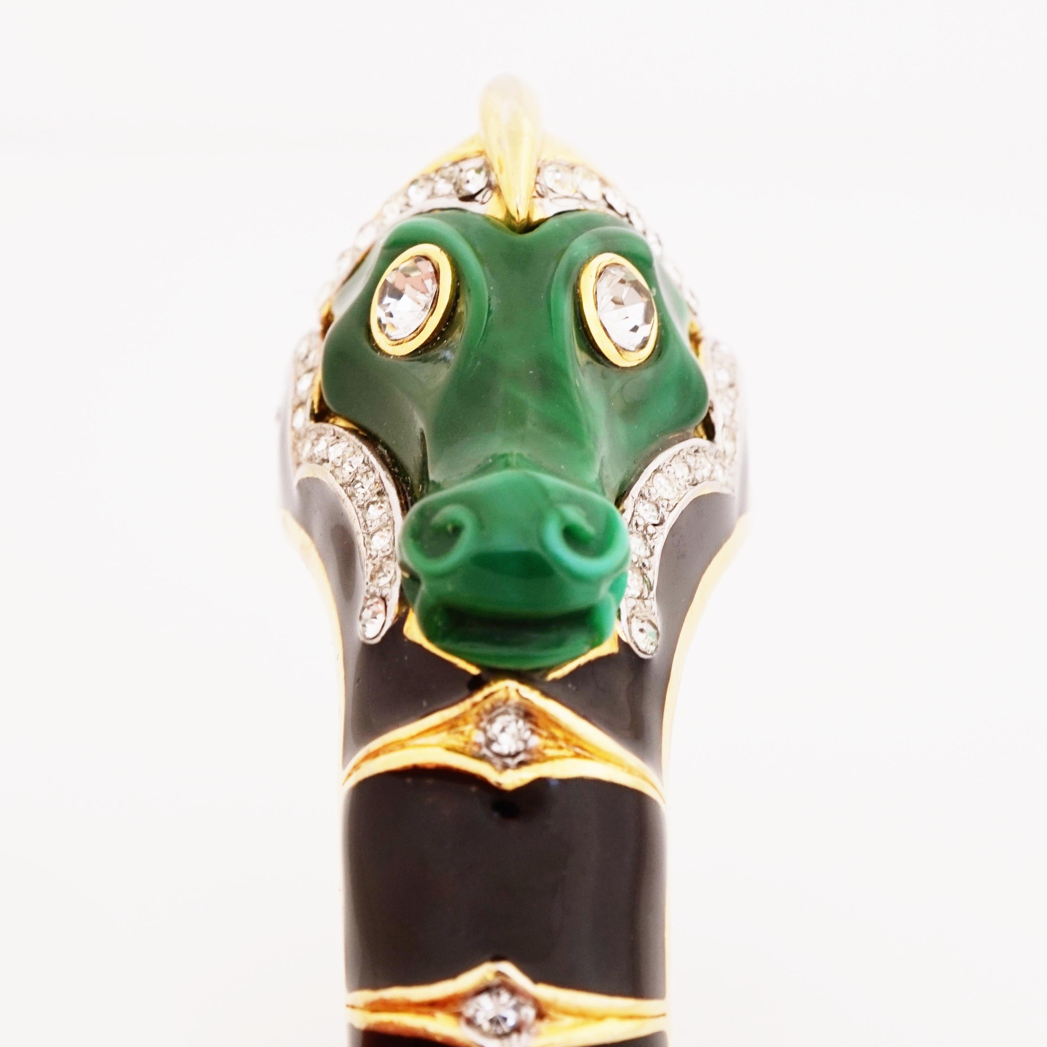 Green Dragon Black Enamel Hinged Bangle Bracelet By Kenneth Jay Lane, 1960s In Good Condition In McKinney, TX