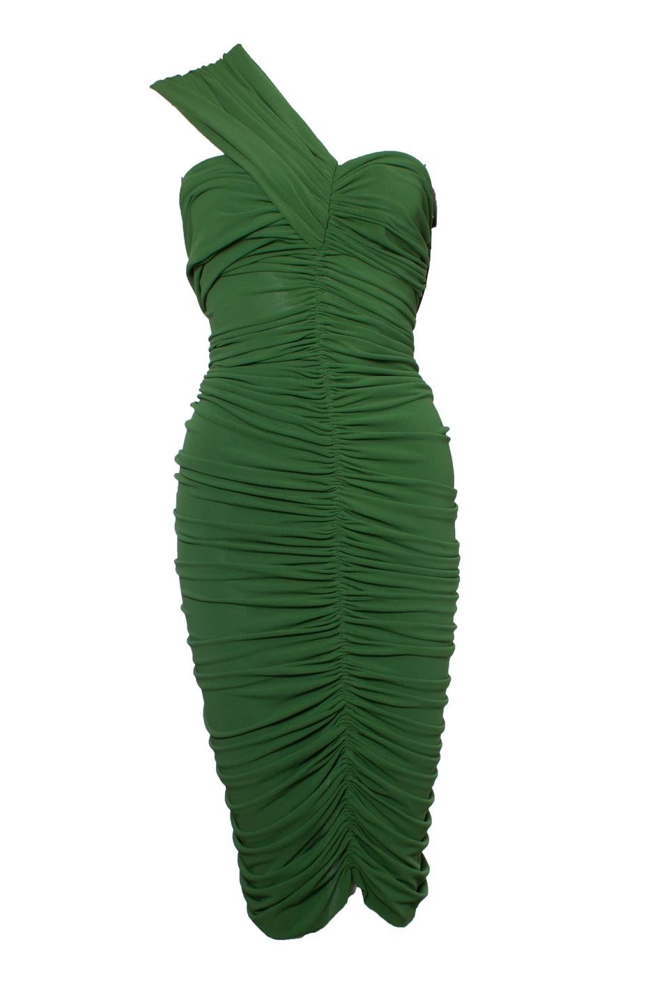 Green draped dress with one shoulder For Sale 5