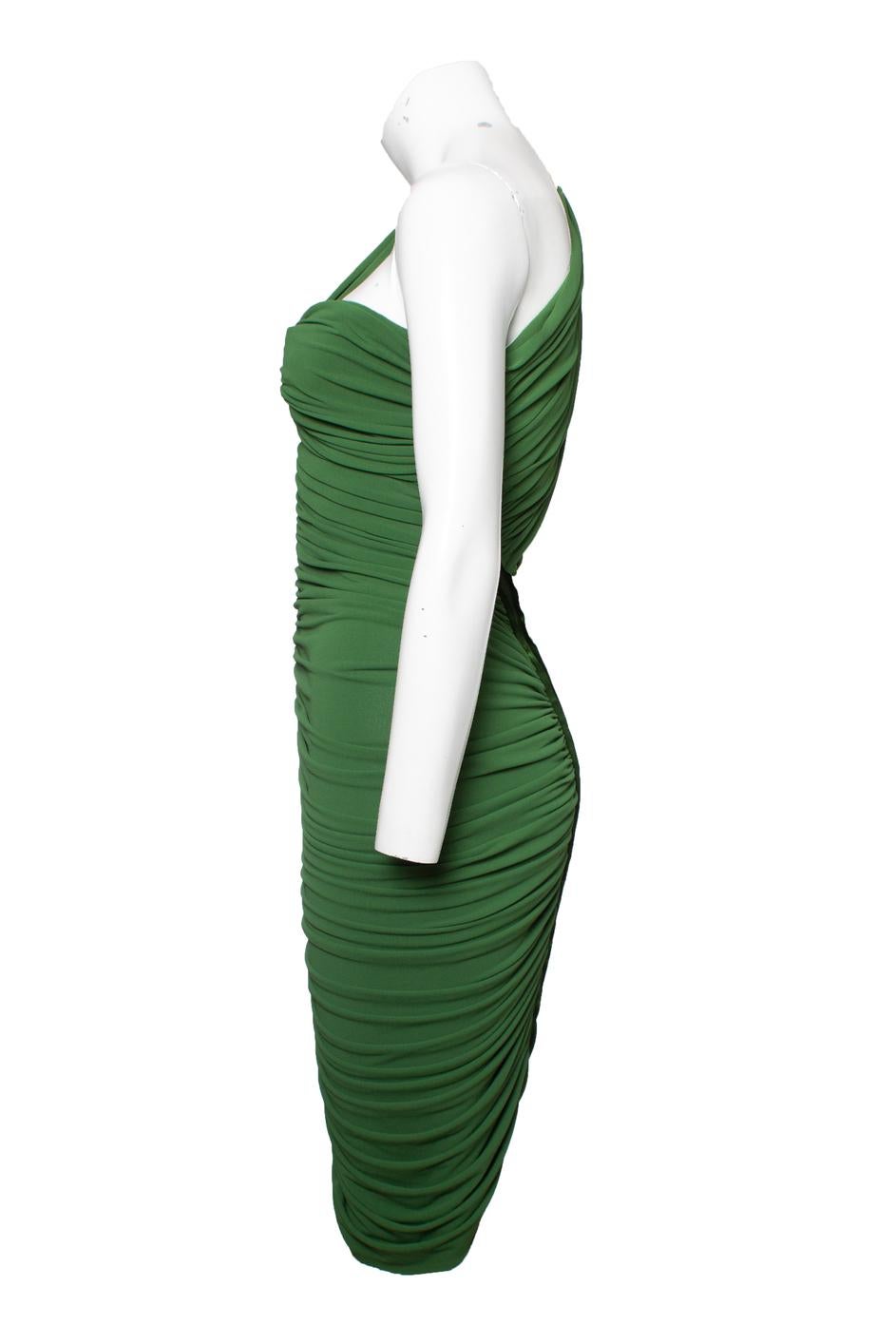 Green draped dress with one shoulder For Sale 6