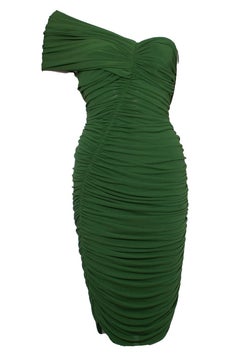Green draped dress with one shoulder