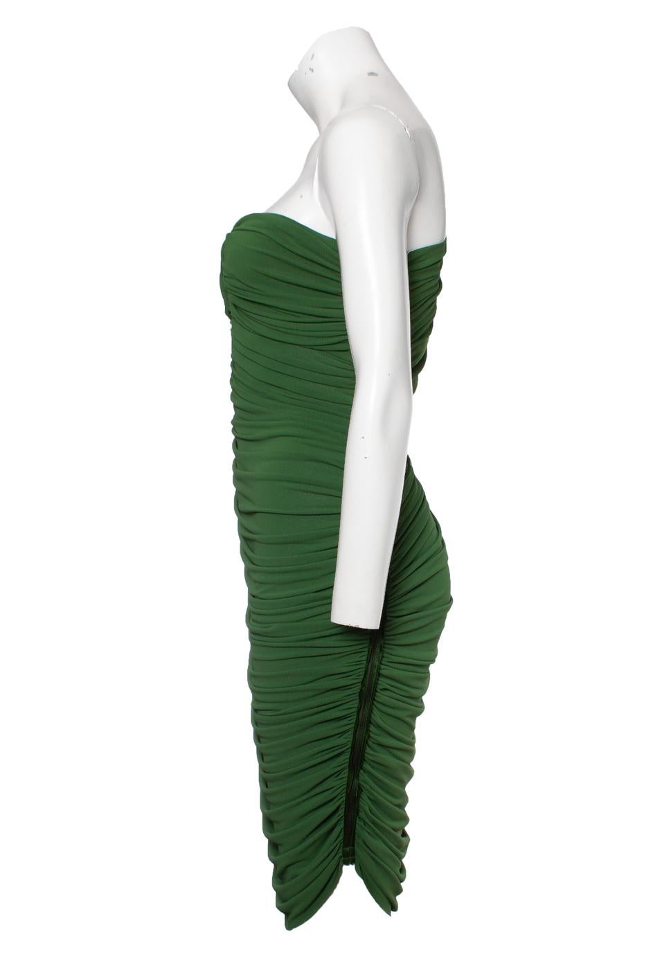 Green draped dress with one shoulder In Excellent Condition For Sale In AMSTERDAM, NL