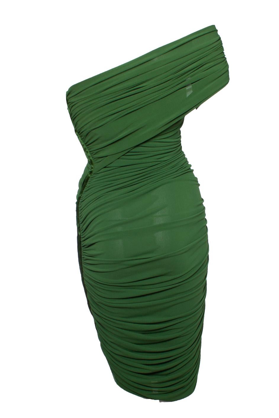 Women's Green draped dress with one shoulder For Sale