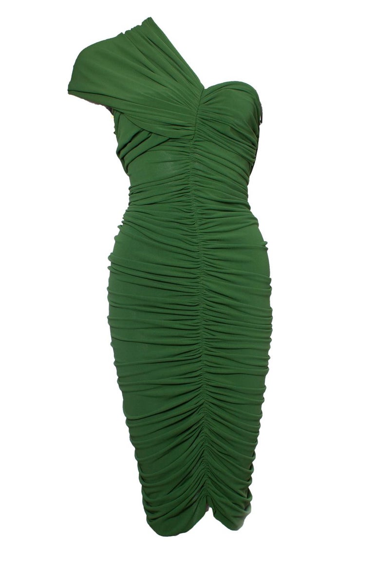 Green draped dress with one shoulder For Sale at 1stDibs