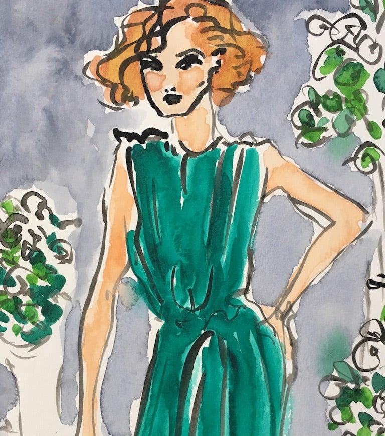 American Green Dress, Watercolor on Paper