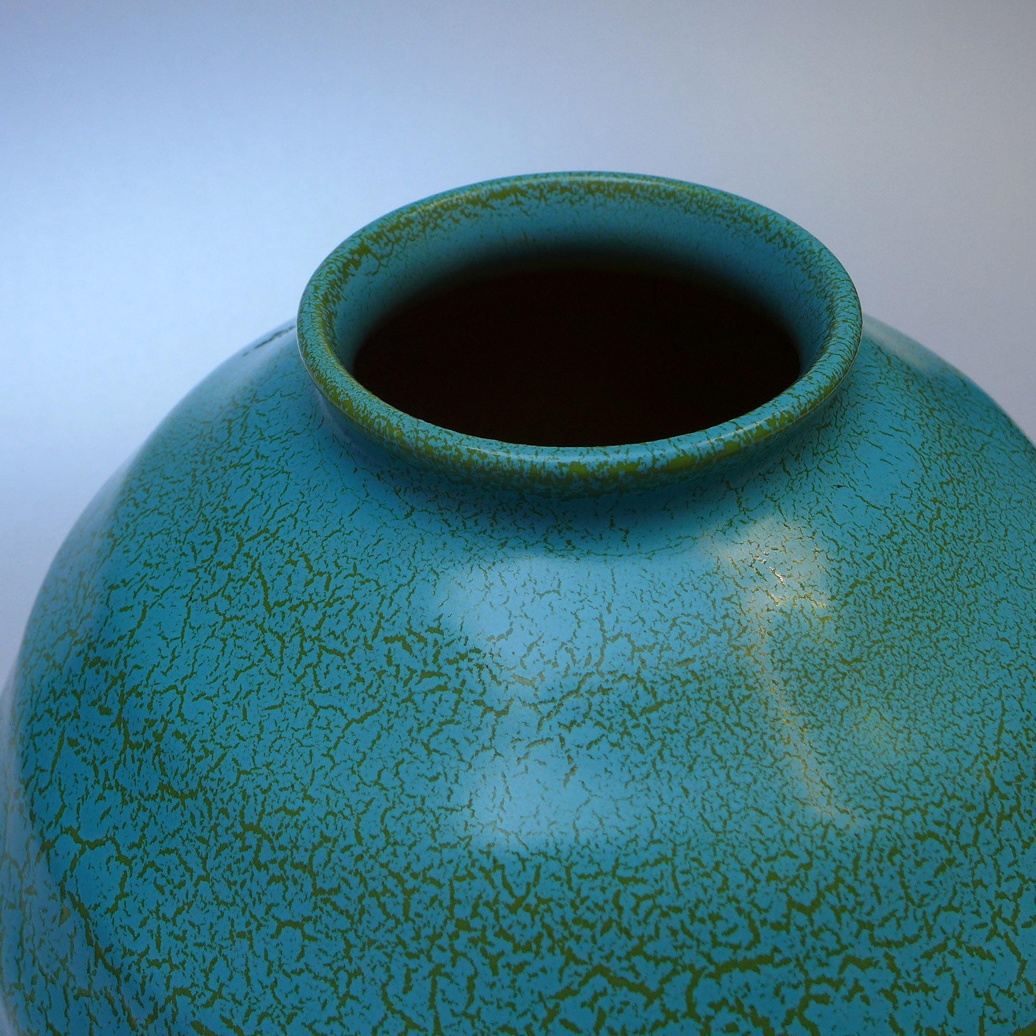 Hand-Crafted Green Dutch Art Deco Ceramic Vase For Sale