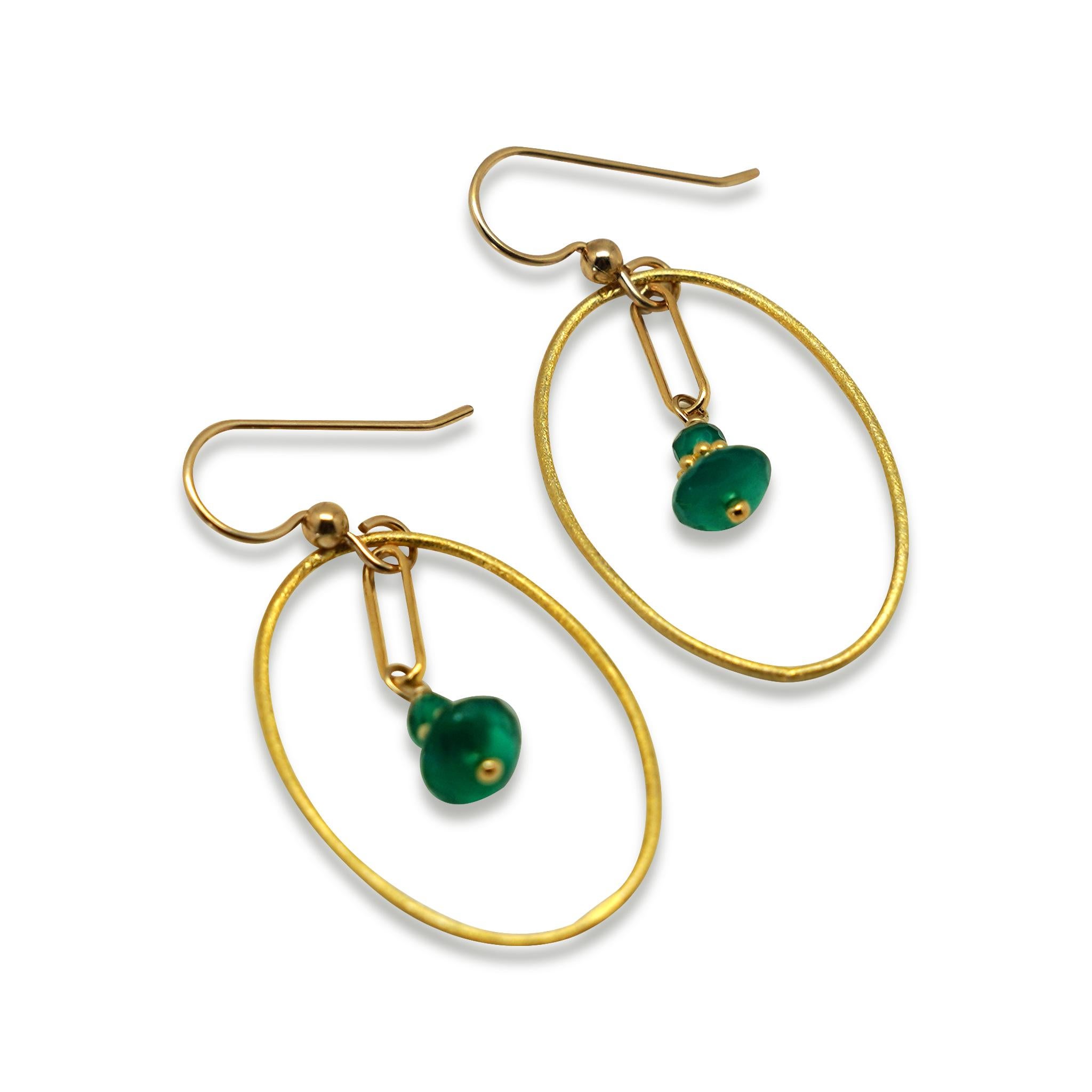 Story behind the jewelry
Green Earth earrings are comprised of oval 14K Gold earrings with green agate accents.  The rich green agate stone reminds us of what our beautiful earth and our green nature bring us. 
Designed and made in Newport Beach,