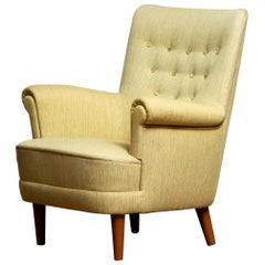 Green Easy Arm Lounge Chair "Samsas" by Carl Malmsten for Oh Sjogren, 1950s
