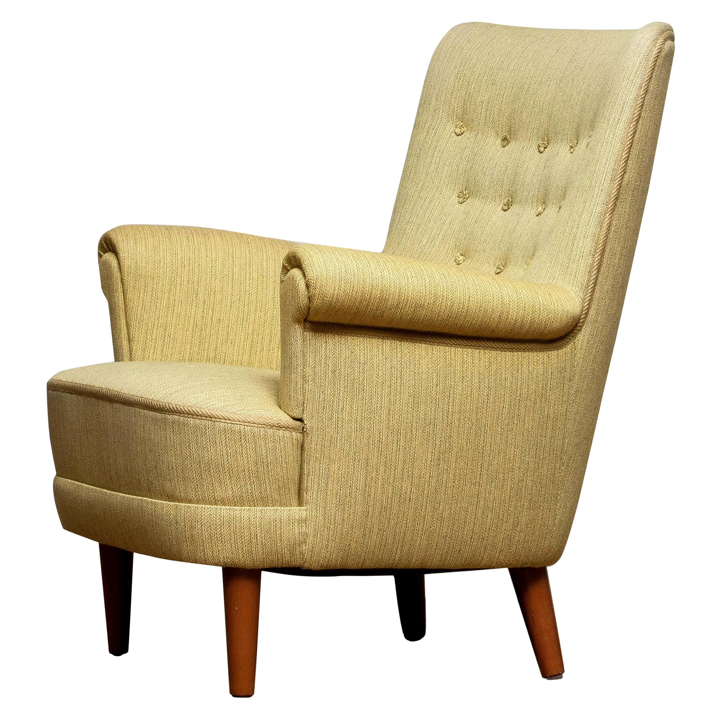 Green Easy Arm Lounge Chair "Samsas" by Carl Malmsten for OH Sjogren, 1950s