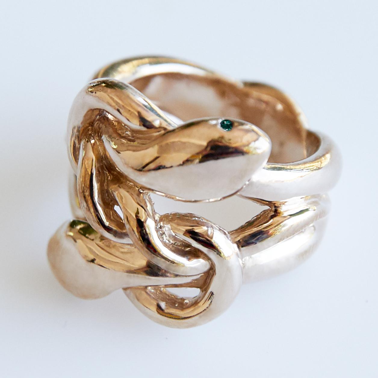 Smaragd-Gold-Schlangenring im viktorianischen Stil  Cocktail-Ring J Dauphin (Zeitgenössisch) im Angebot