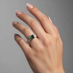 Green Emerald 14K (or 18k upon request) Yellow Gold Diamond Dome Ring