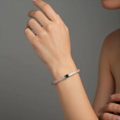 Green Emerald 14K (or 18k upon request) Yellow Gold Pave Diamond Bangle Bracelet