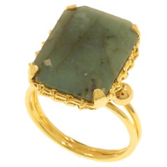 Green Emerald 18 Karat Yellow Gold Vintage Cocktail Ring Handcrafted in Italy