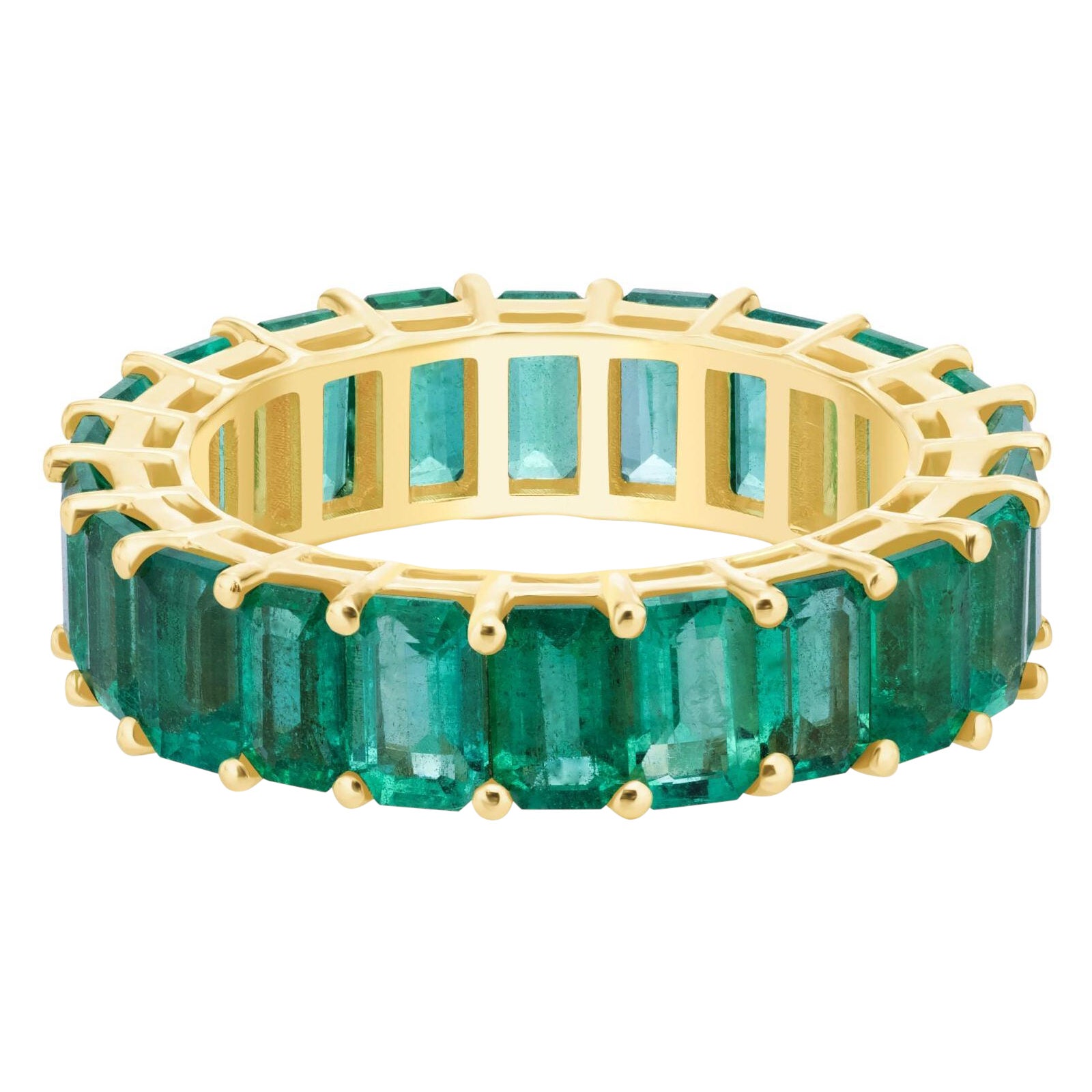 Green Emerald  7.50 Carat Yellow Gold Band Ring For Sale