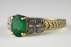 Green Emerald and Diamond 14K Gold Two-Tone Ring