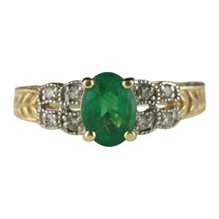 Green Emerald and Diamond 14K Gold Two-Tone Ring