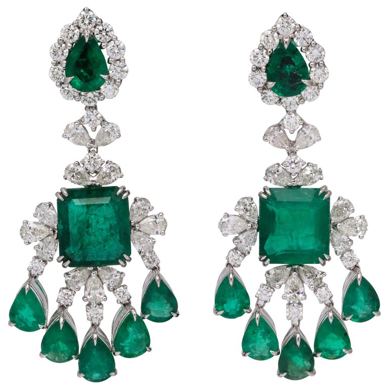 Green Emerald and Diamond Chandelier Earring For Sale at 1stDibs ...