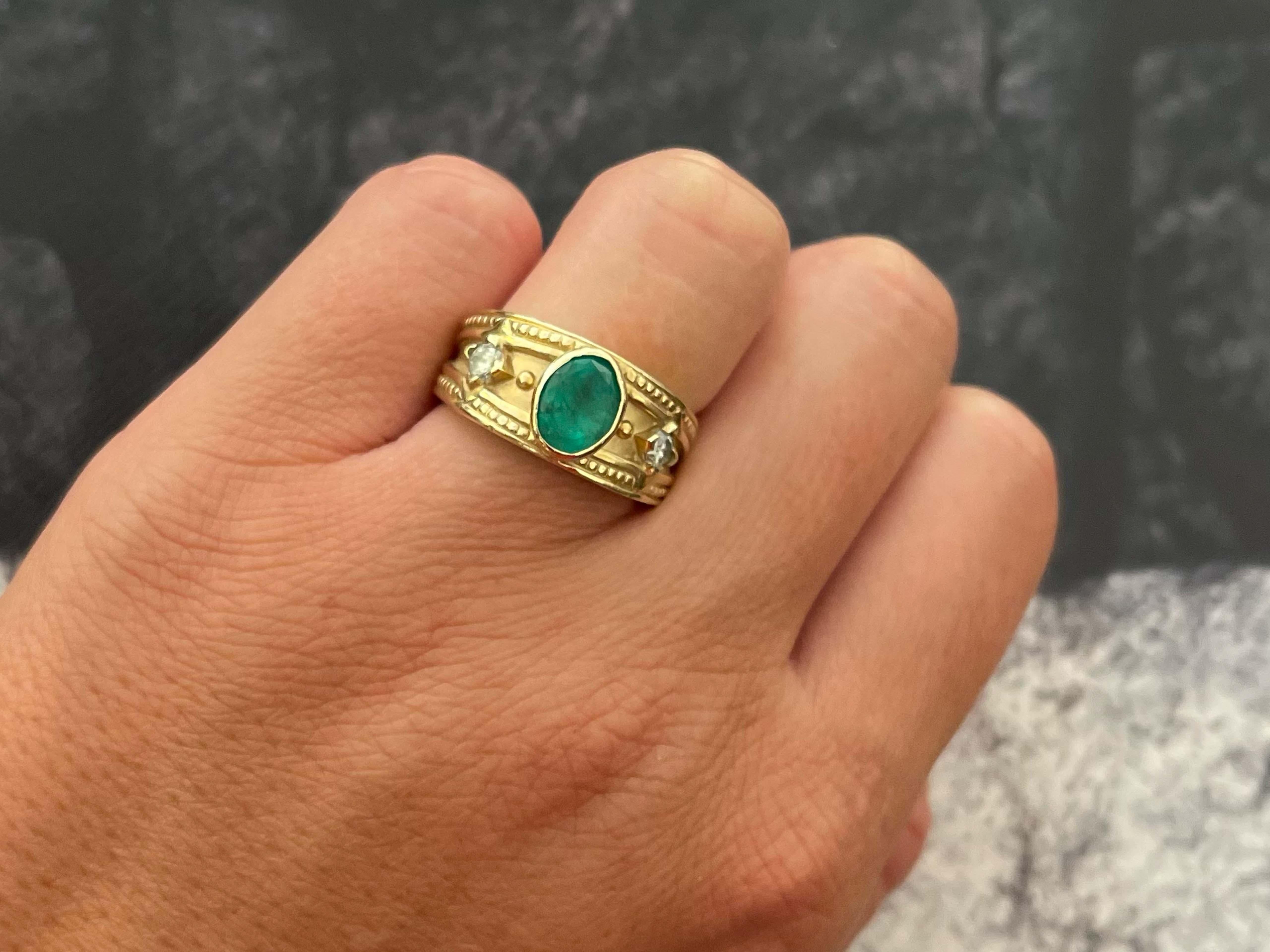 Item Specifications:

Metal: 14k Yellow Gold

Style: Statement Ring

Ring Size: 7 (resizing available for a fee)

Total Weight: 10.8 Grams
​
​Diamond Carat Weight: 0.20
​
​Diamond Color: I
​
​Diamond Clarity: I1

Gemstone Specifications:

Gemstones: