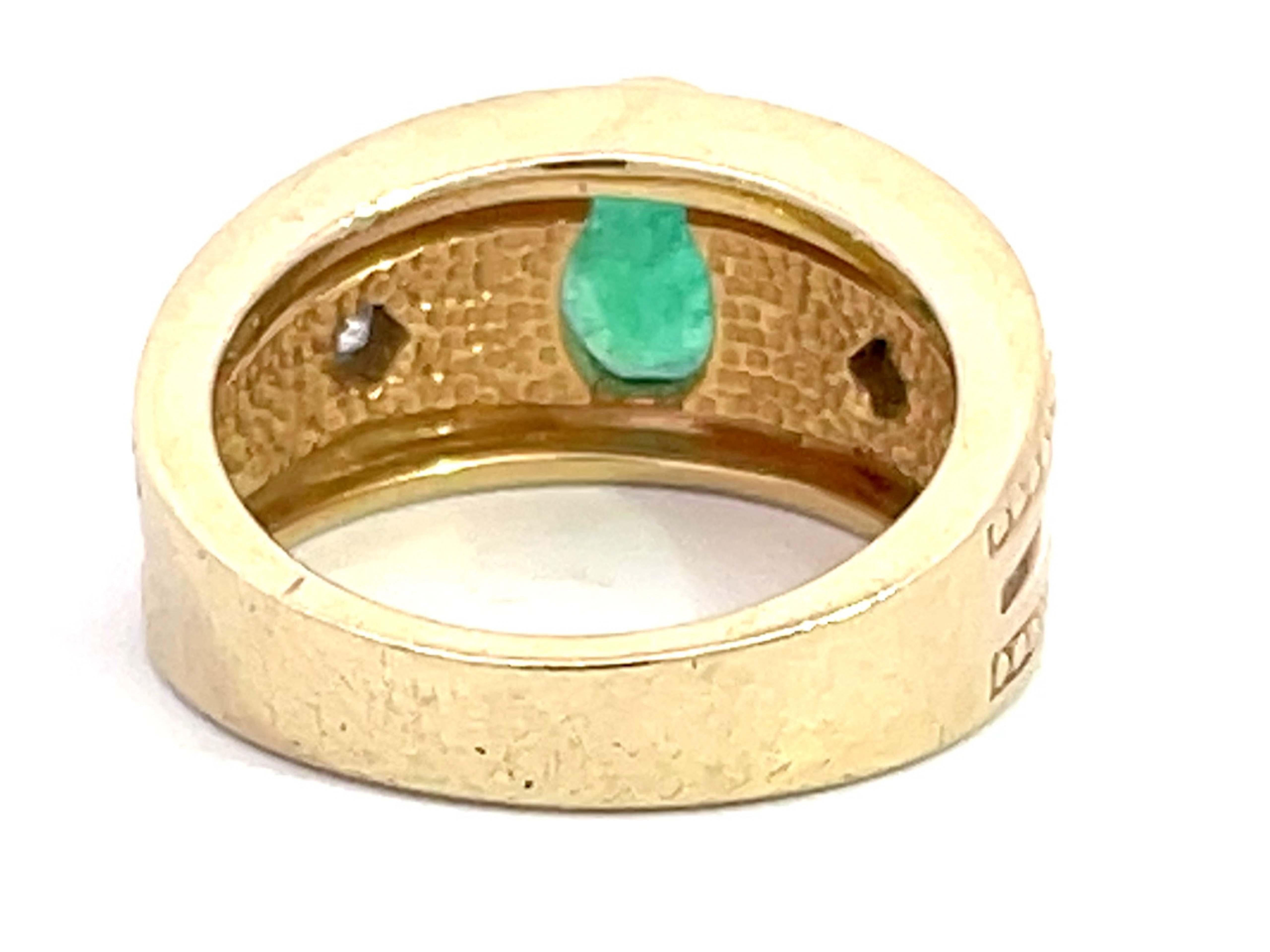 Women's Green Emerald and Diamond Cigar Band Ring in 14k Yellow Gold