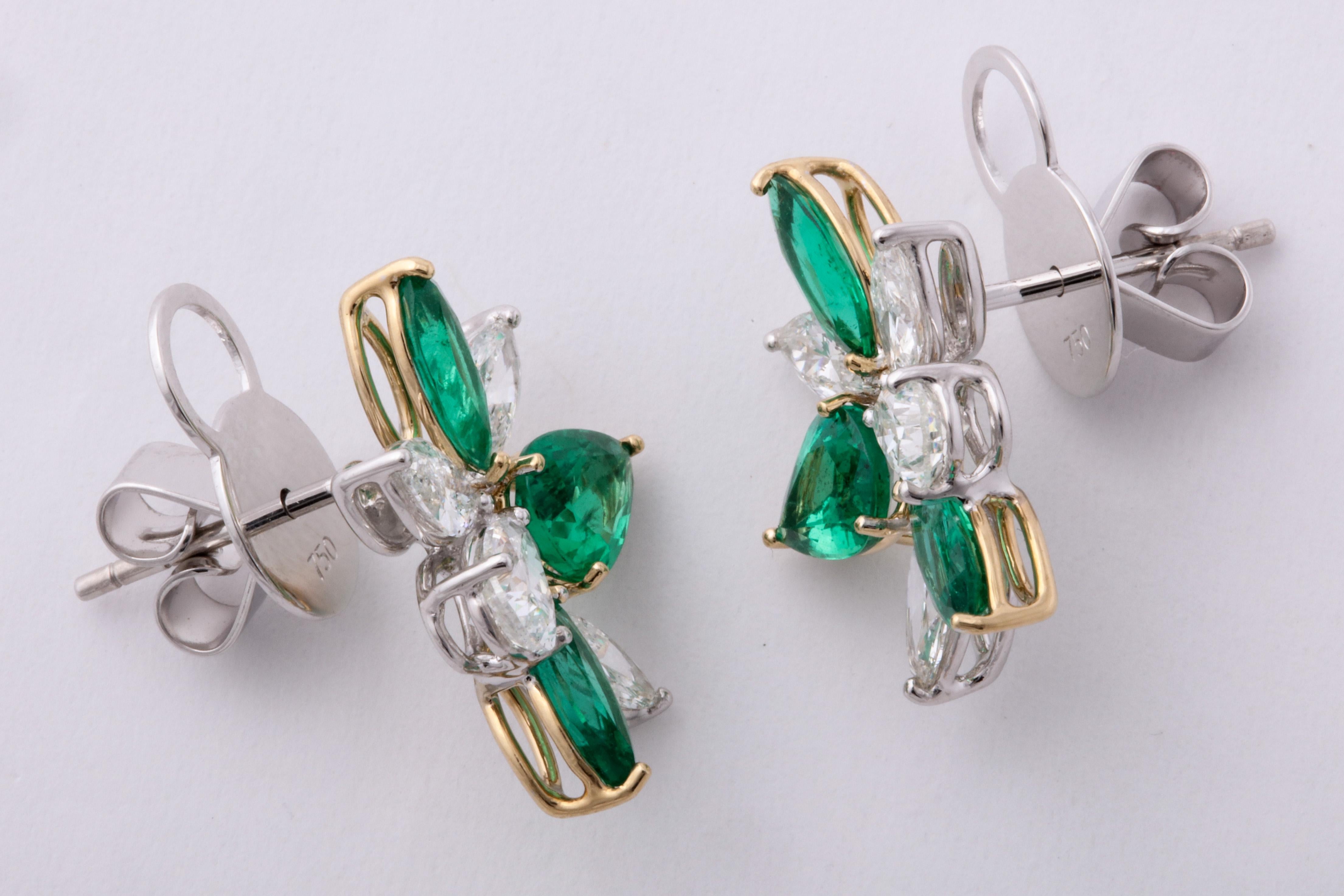 Women's Green Emerald and Diamond Cluster Earrings