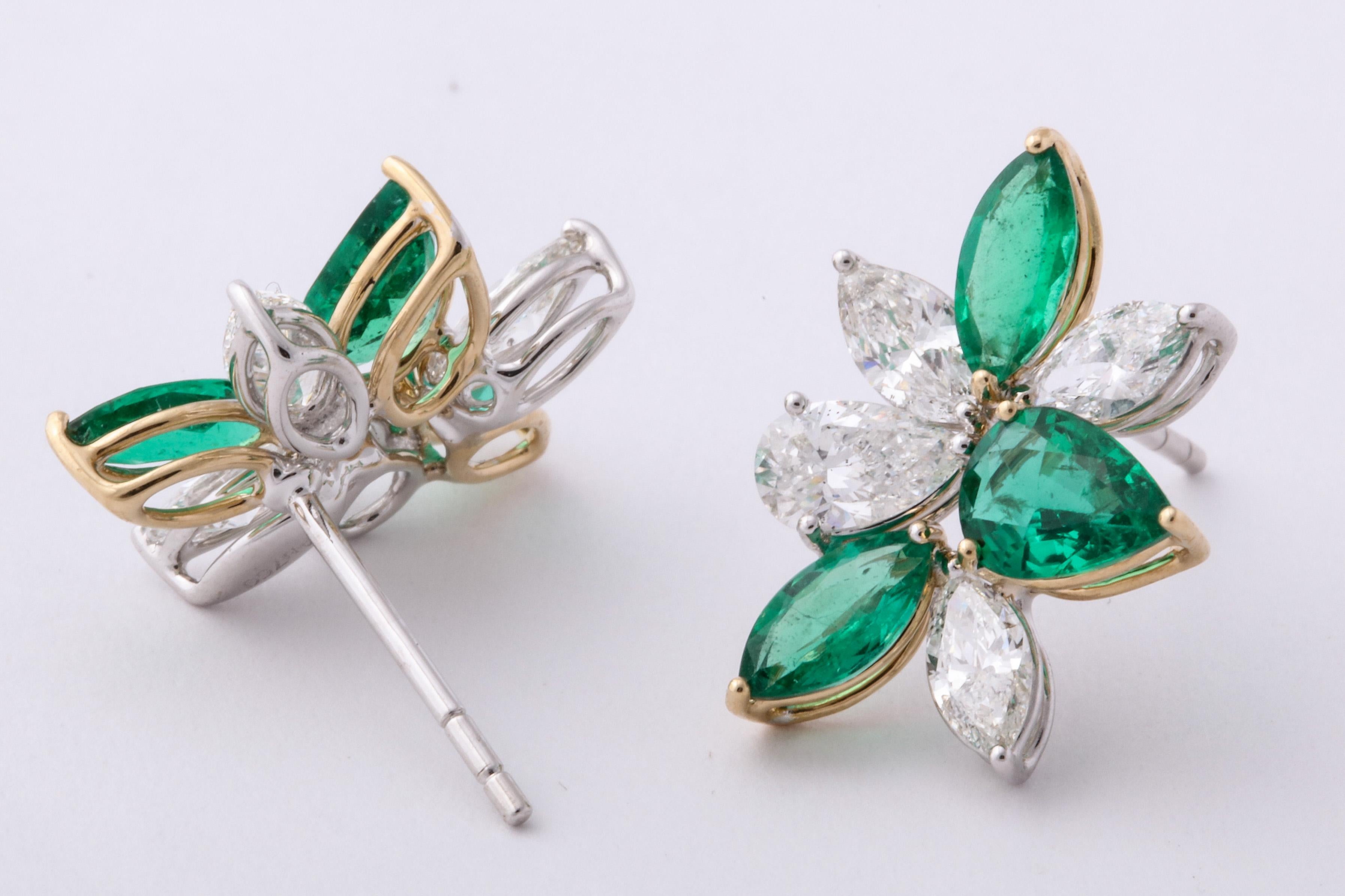 Green Emerald and Diamond Cluster Earrings 2