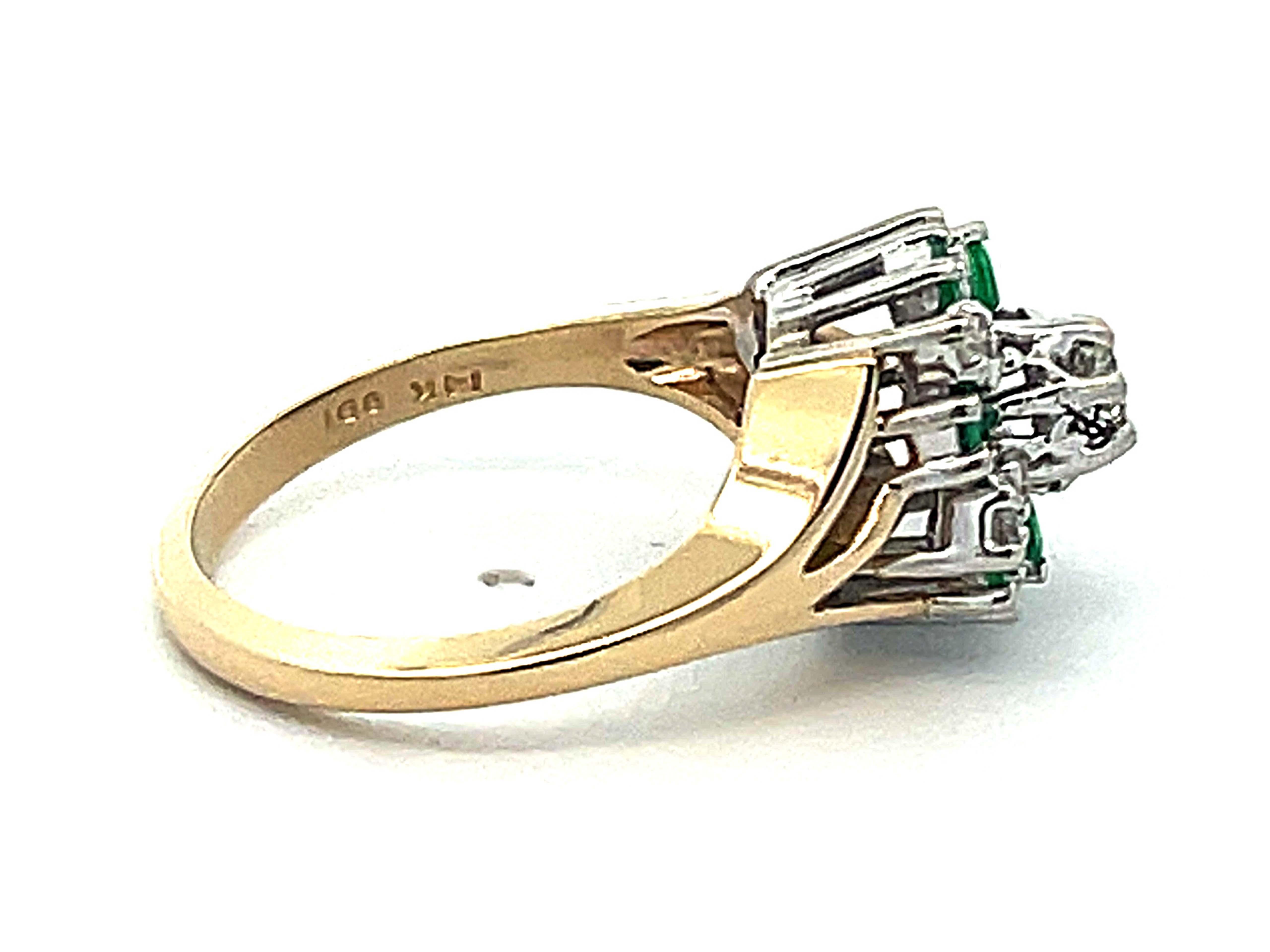 Women's or Men's Green Emerald and Diamond Cluster Ring in 14k Gold For Sale
