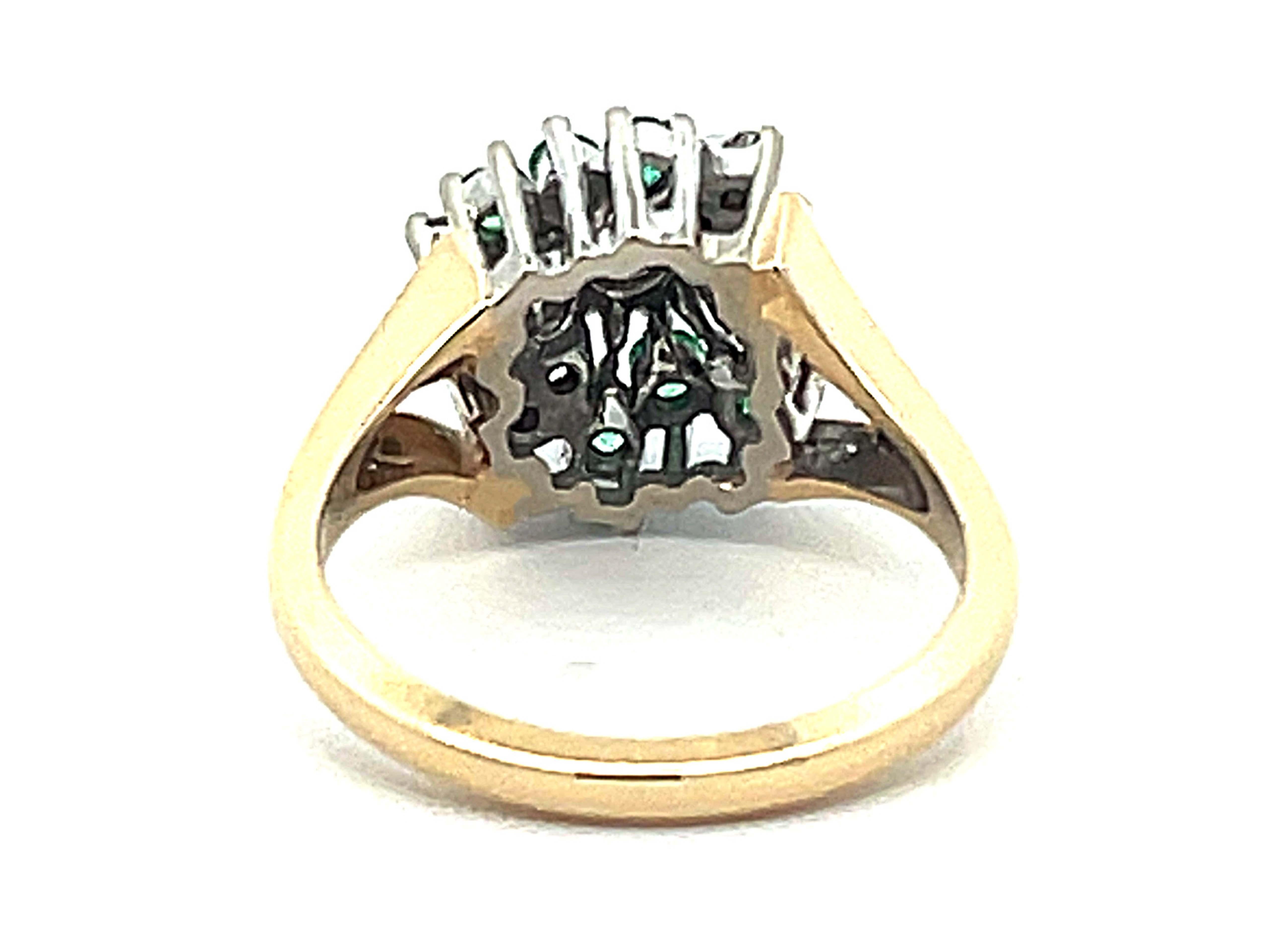 Green Emerald and Diamond Cluster Ring in 14k Gold For Sale 1