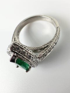 Green Emerald and Diamond Cocktail Ring Platinum Diamond Cocktail Ring
