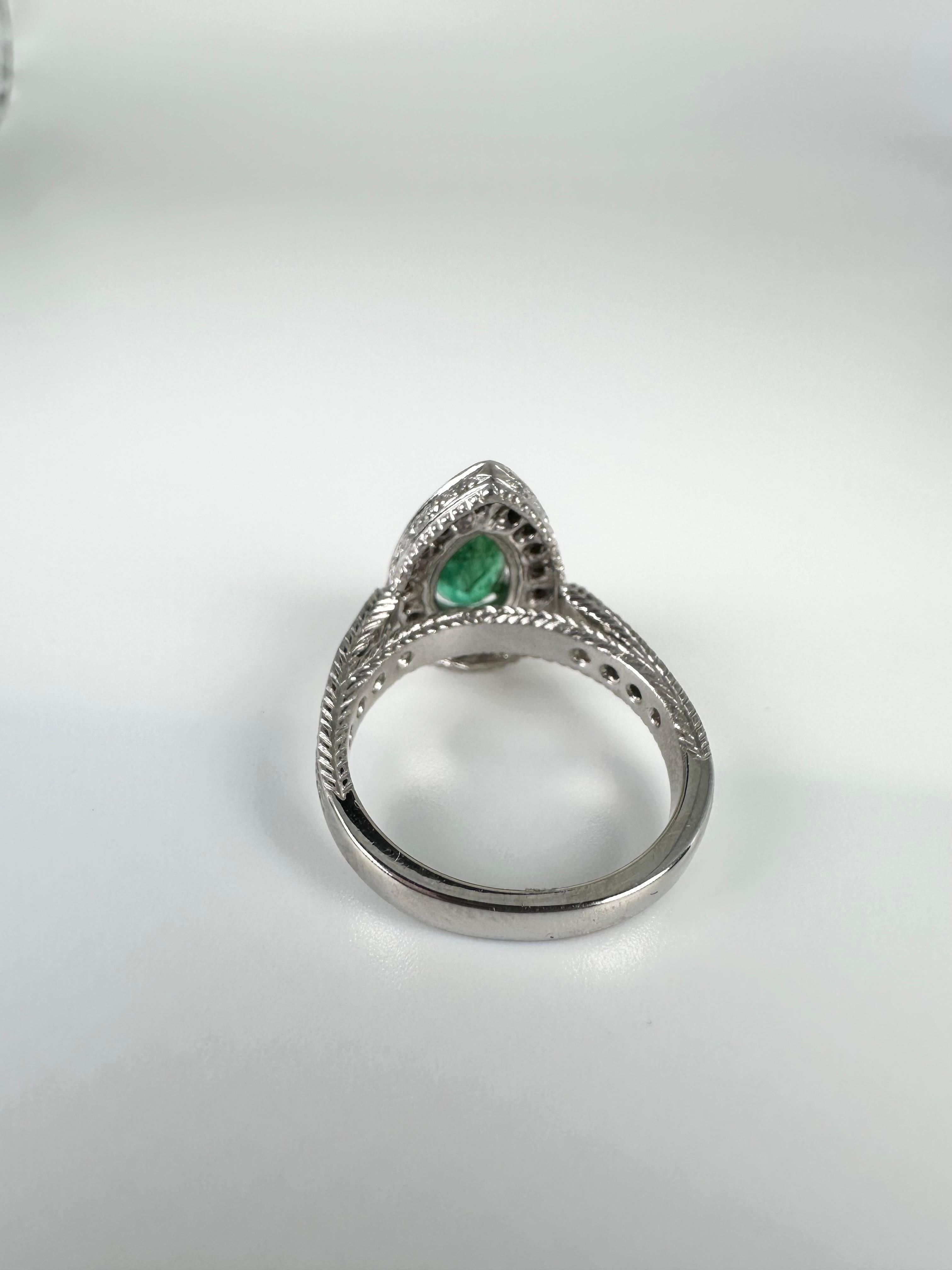 Women's or Men's Green Emerald and Diamond Cocktail Ring Platinum Diamond Cocktail Ring For Sale