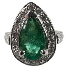 Green Emerald and Diamond Cocktail Ring Platinum Diamond Cocktail Ring
