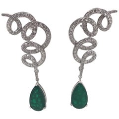 Green Emerald and Diamond Drop Swirl Earrings part 2 