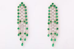 Green Emerald and Diamond Earrings