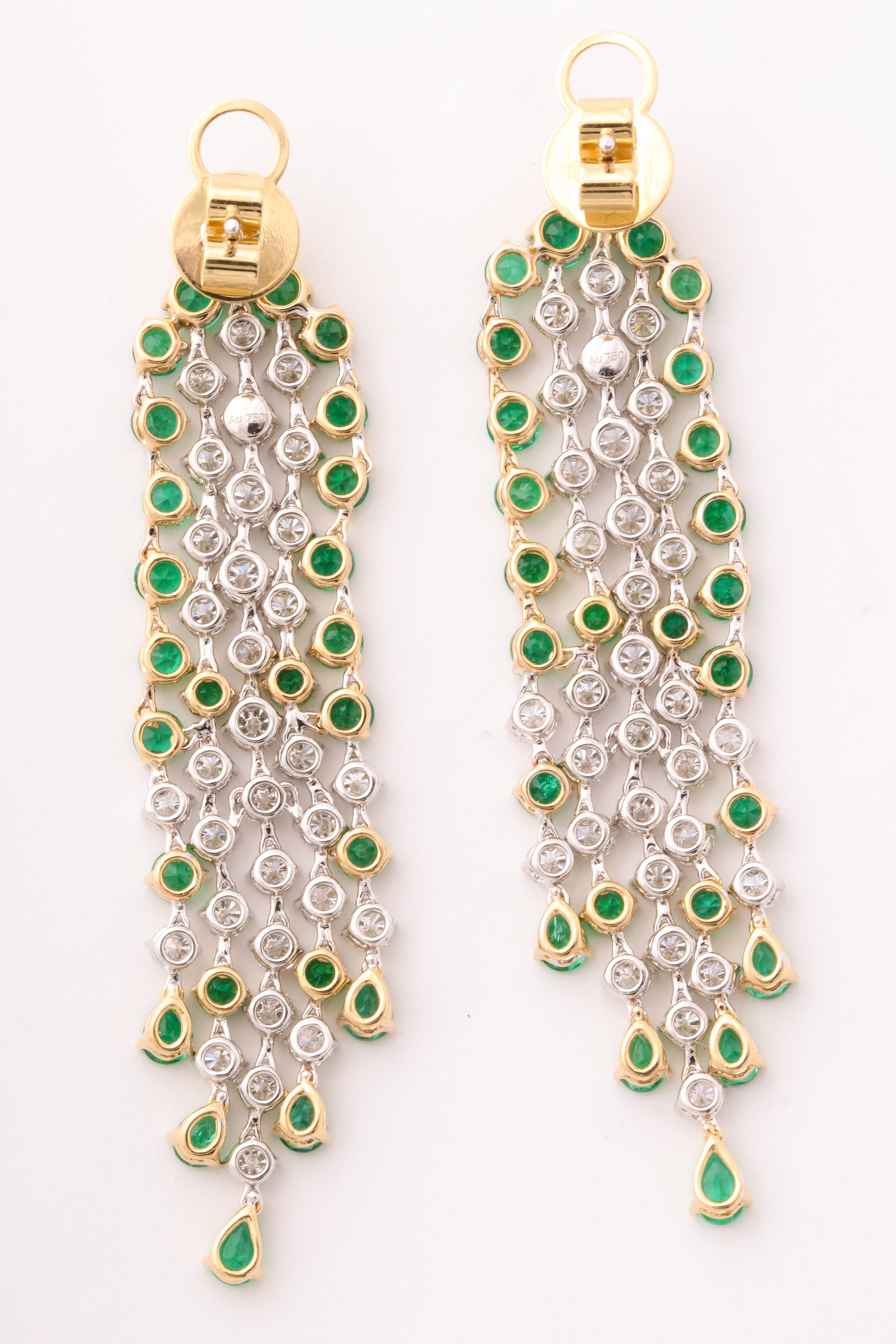 Green Emerald and Diamond Earrings For Sale 1