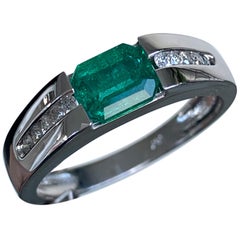 Anillo de compromiso de esmeralda verde y diamantes, oro de 14 quilates, Ben Dannie