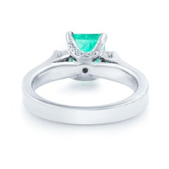 Green Emerald and Diamond Engagement Ring 18K White Gold 1.71Cttw