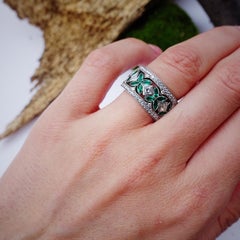 Green Emerald and Diamond Eternity Stackable Set of 3 Ring Platinum