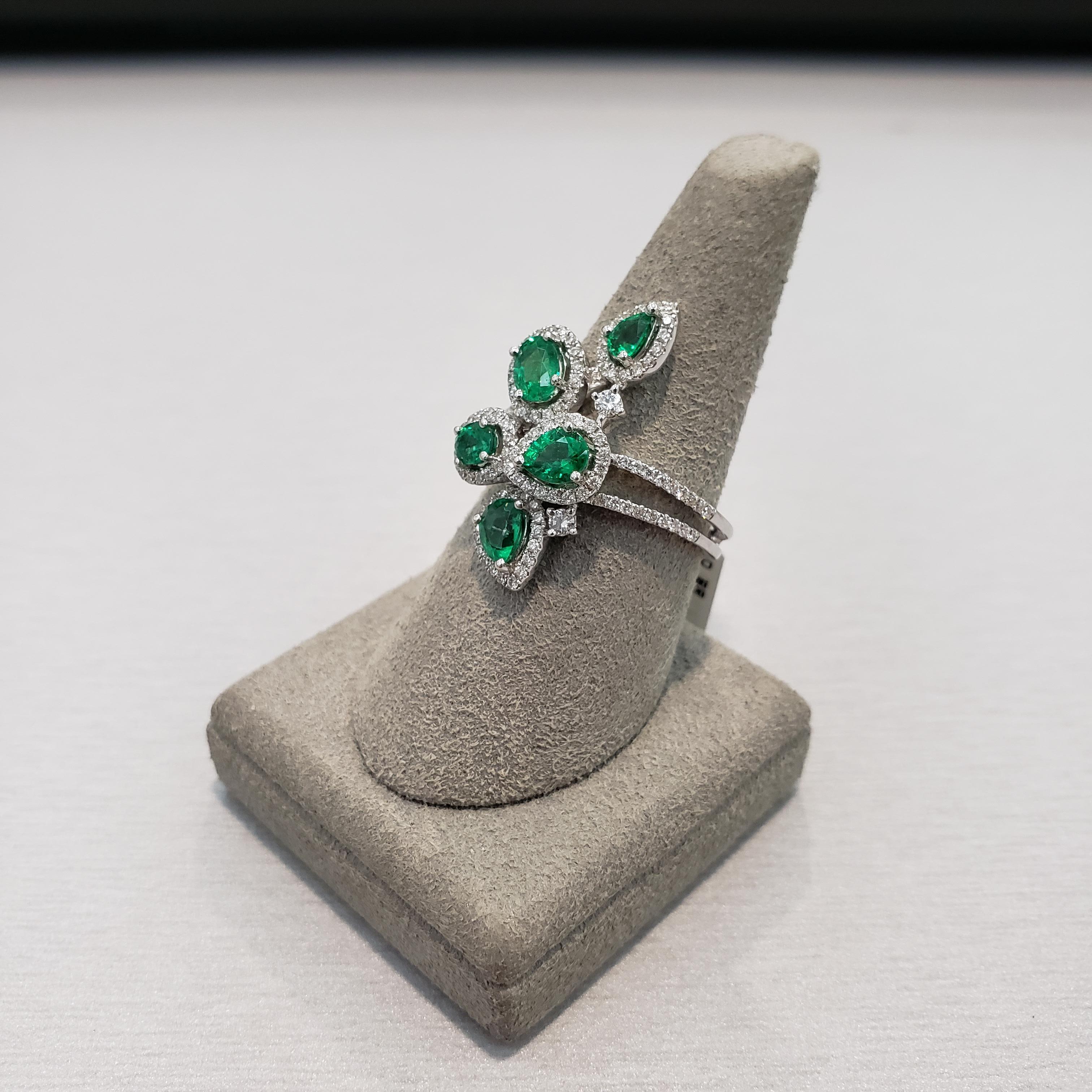 Contemporary Green Emerald and Diamond Halo Fashion Ring