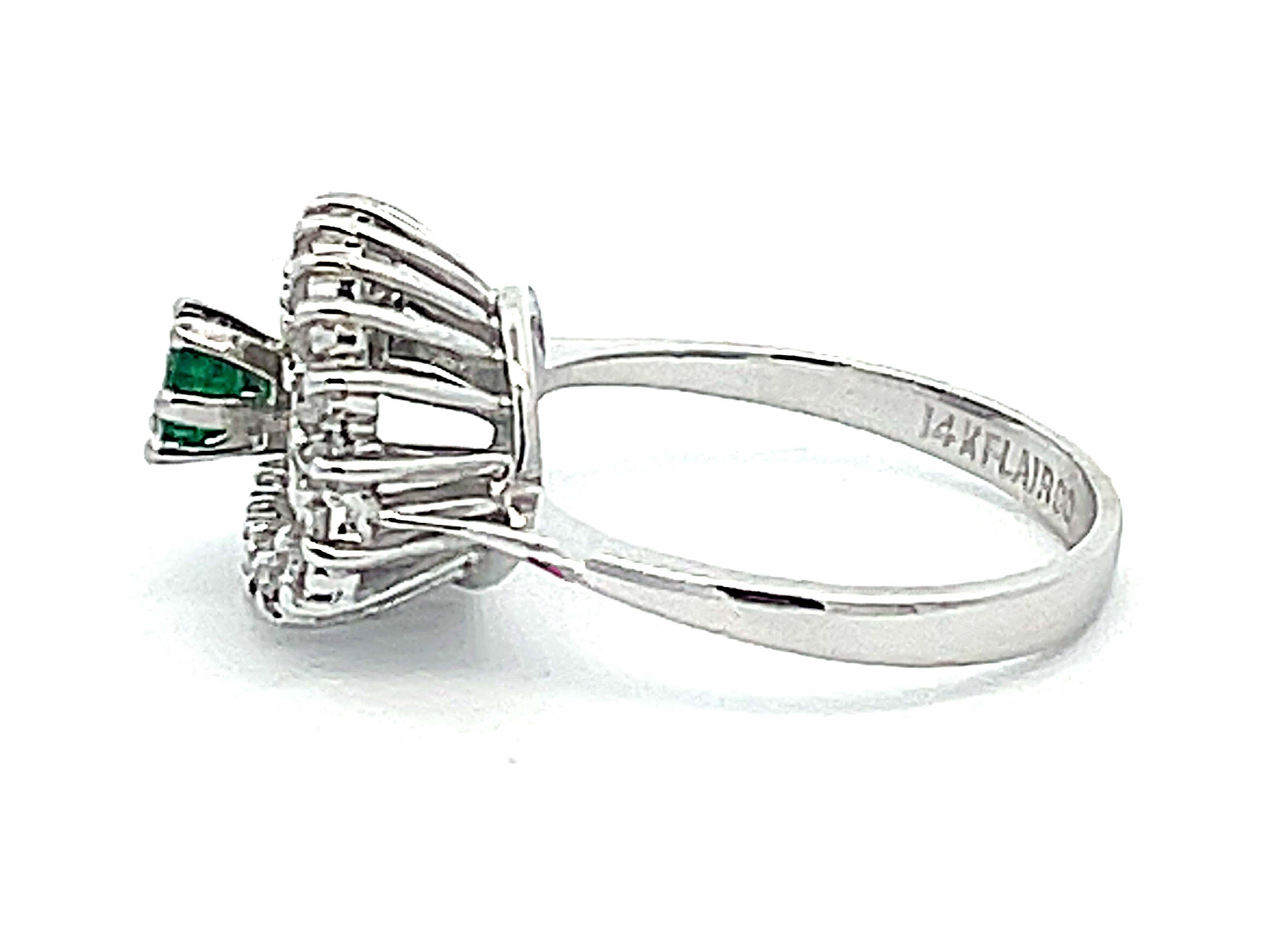 Women's or Men's Green Emerald and Diamond Halo Ring in 14k White Gold For Sale