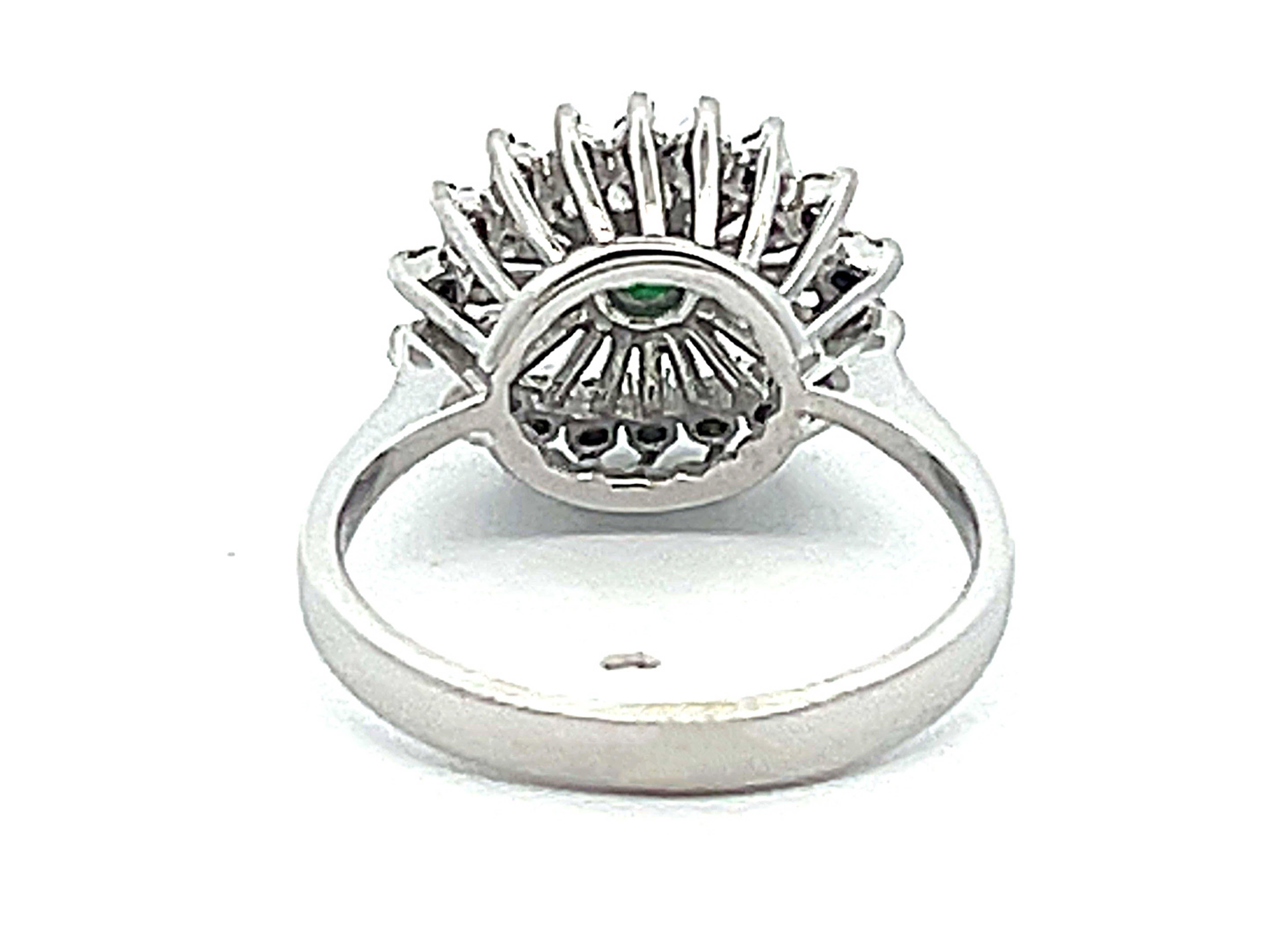 Green Emerald and Diamond Halo Ring in 14k White Gold For Sale 1