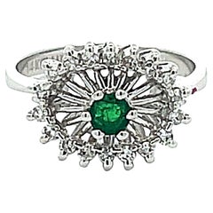 Green Emerald and Diamond Halo Ring in 14k White Gold