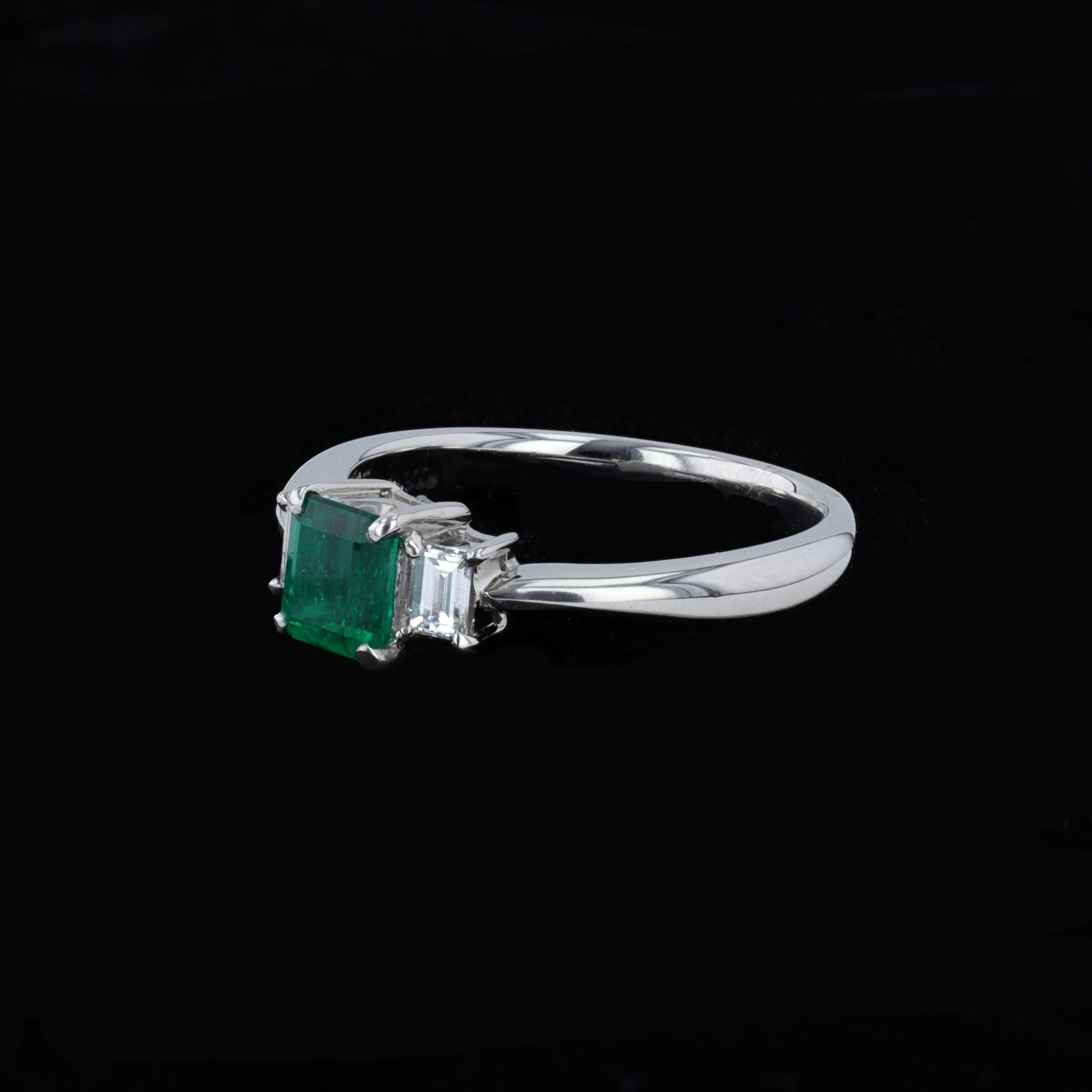 Emerald Cut Green Emerald and Diamond Ring For Sale