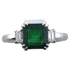 Green Emerald and Diamond Ring