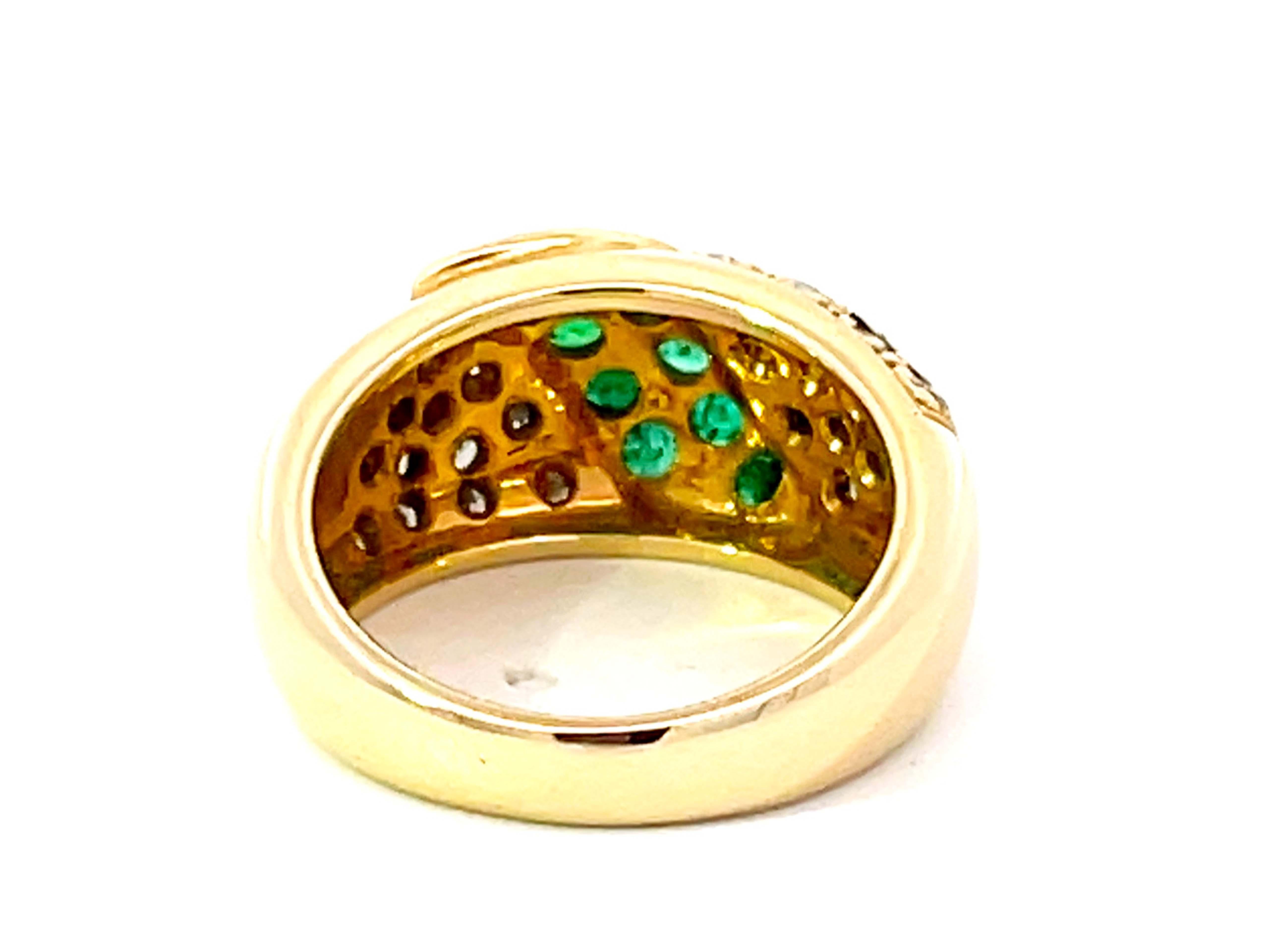 Green Emerald and Diamond Studded Dome Ring in 14k Yellow Gold For Sale 1