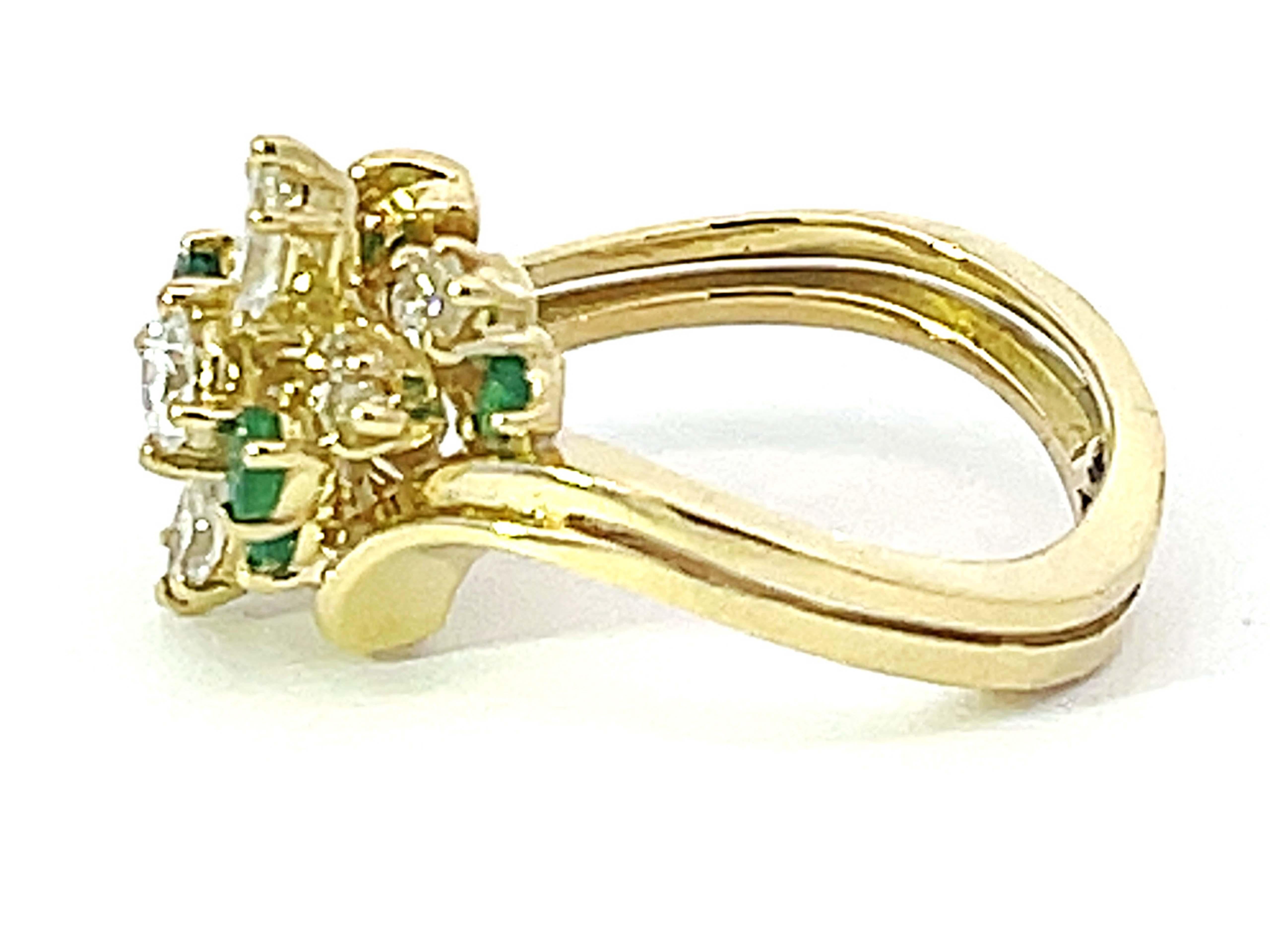 Modern Green Emerald and Diamond Waterfall Ring in 18k Yellow Gold For Sale