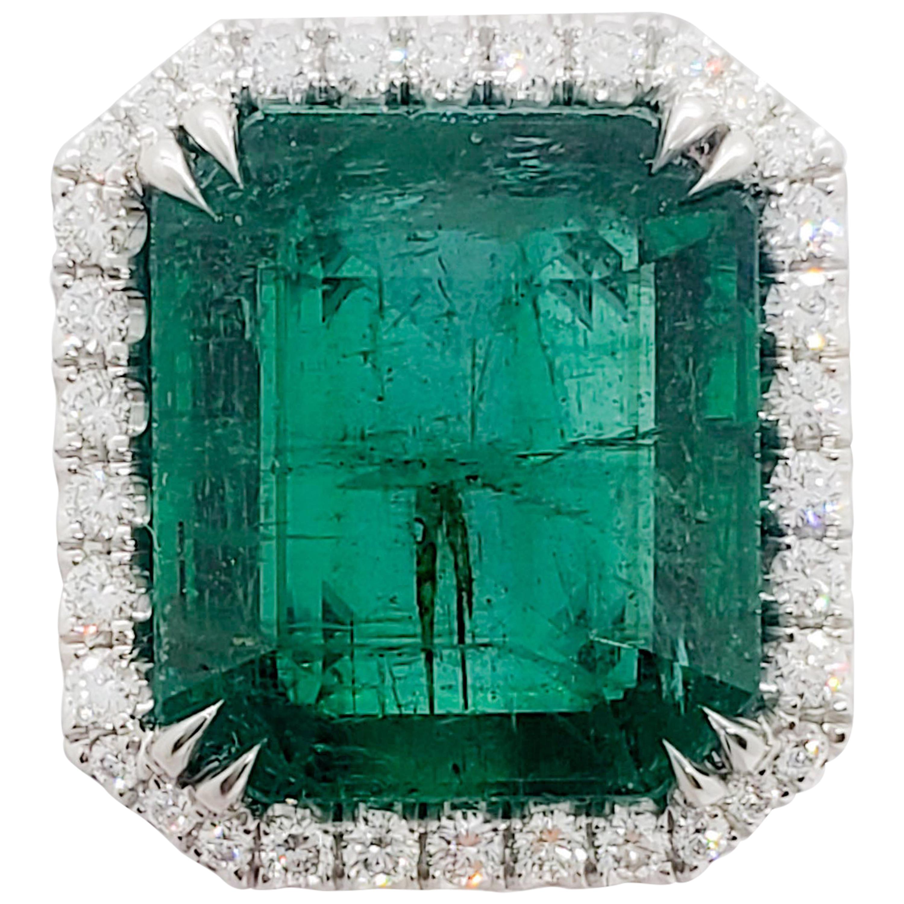 Green Emerald and White Diamond Cocktail Ring in Platinum