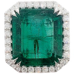 Green Emerald and White Diamond Cocktail Ring in Platinum