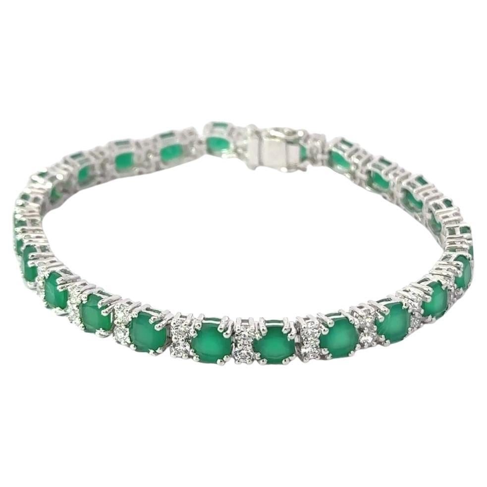 Zirconia & Emerald Gem Line Tennis Bracelet Best Gift for Wife in 925 Silver For Sale