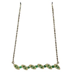 Green Emerald Bar Necklace in 10kt Yellow Gold, New