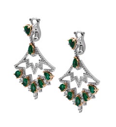 Green Emerald Chandelier Diamond Earrings