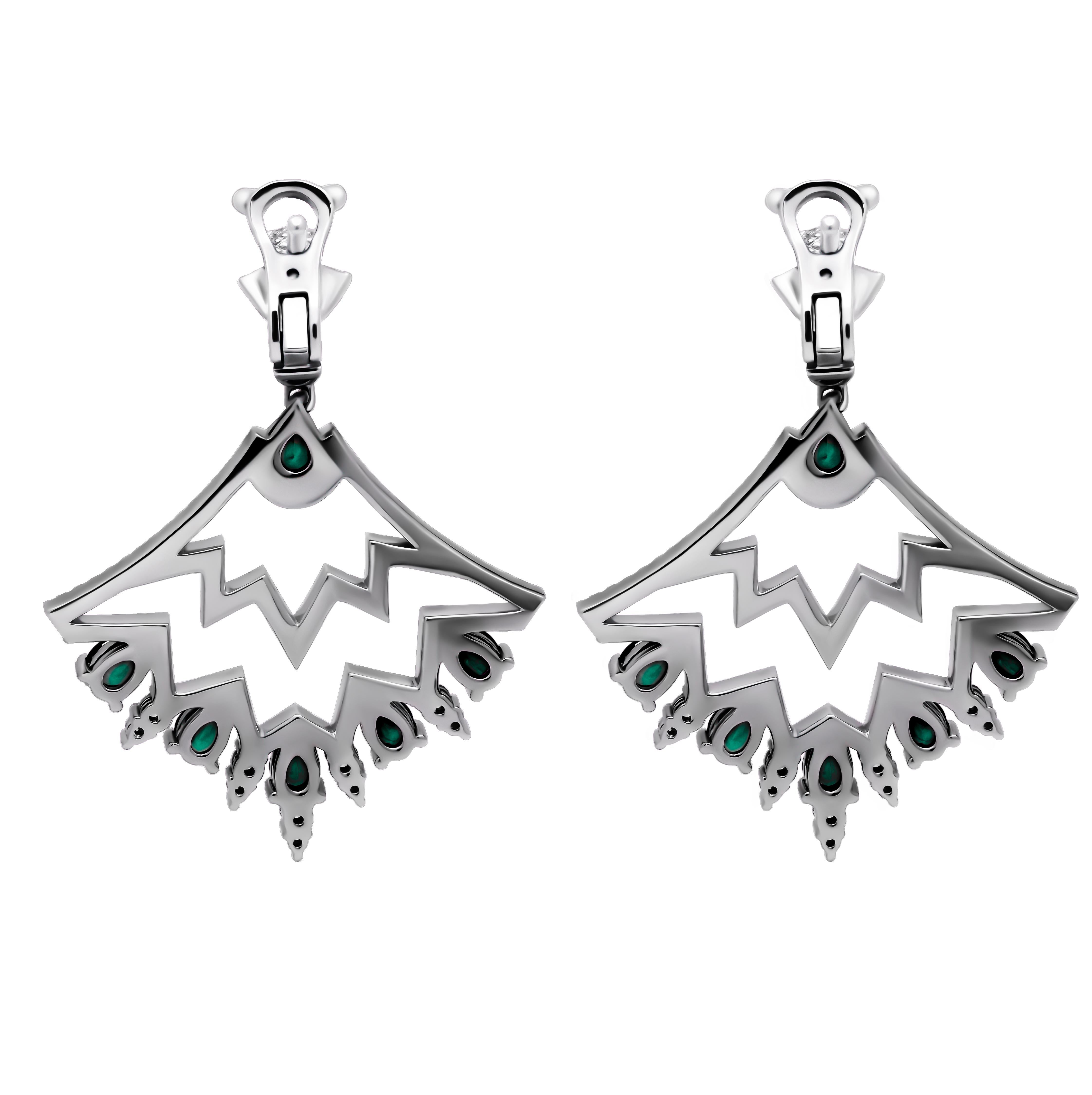 Pear Cut Green Emerald Chandelier Diamond Earrings For Sale